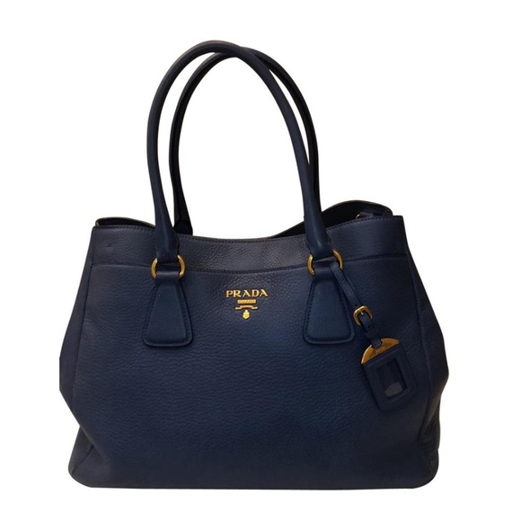 Prada Handbags - Prada Blue Pebble Leather Tote